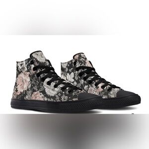 NWOT Rogue + Wolf Vintage Peonies Black High-Top Sneakers Size 8M | 9.5W